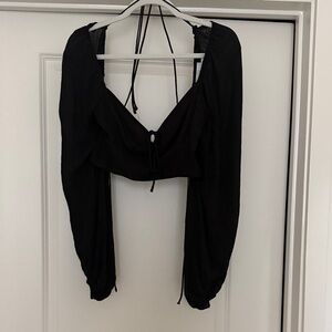 Hello Molly Cropped Open Back Black Women's Top